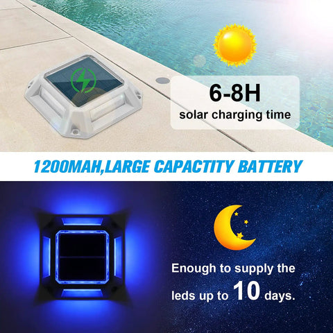 Solar Driveway Lights Eight Pack Two Color Switchable White Blue Solar Powered 1200mAh Battery Waterproof Outdoor Step Lights For Driveway Deck Porch Sidewalk Dock
