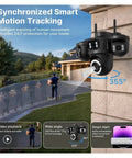 Knockout Quality Outdoors Wireless Security Cam Featuring Sharp AI Human Detection And Crisp 720P HD Video mounted on a house corner tracking delivery.