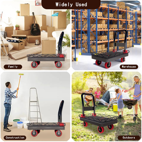 2-In-1 Heavy Duty Platform Trucks And Flatbed Carts With 1760 Lbs Capacity shown in family, warehouse, construction, and outdoor settings