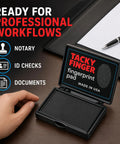 Top Shelf Premium Inkless Fingerprint Tacky Sheets For Notary And Legal Forms Black 4 Pack open fingerprint pad on desk