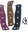 Badass G10 Handle Scales And Screw Set For Benchmade Adamas 375 Tactical Knife custom micarta handles in red, black, and brown.