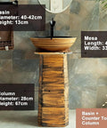 Slick Ceramic Vessel Sink With Retro Industrial Pedestal Basin Design High Gloss Scratch Resistant Glaze shown with dimensions.