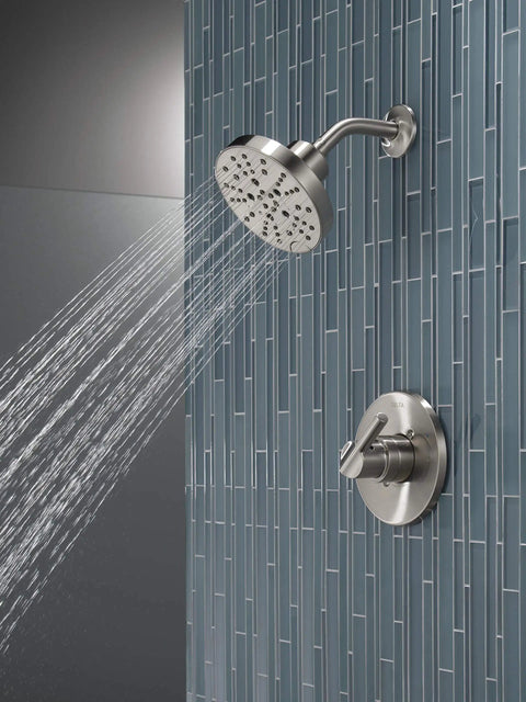 Nicoli 14 Series H2Okinetic Shower Faucet Set with brushed nickel finish includes shower head and handle, valve trim kit and shower valve