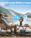Man using Portable Camping Fan With Adjustable Height Stand 20000mAh Rechargeable Battery by a lake
