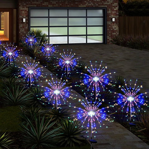 Solar Garden Firework Lights 6 Pack Waterproof Outdoor 120 LED Sparklers along driveway for night ambiance