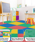 Interlocking EVA Foam Floor Tiles 8 Pack, 32 Sq Ft Kid Friendly Playroom And Home Gym Padding installed in a colorful playroom