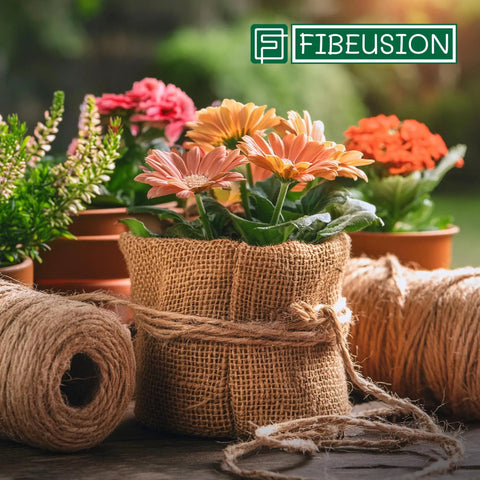 Natural Burlap Garden Fabric 40 Inch By 15 Foot Workhorse Jute Burlap For Weed Barrier Frost Protection Sun Shield And Diy Home Decor Crafts Perfect For Gardening Landscaping Arts And Crafts Projects used as plant wrap with flowers