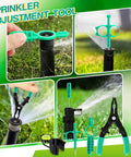 Five Pack All In One Sprinkler Head Tool Kit for Rain Bird and Hunter Systems Hold Up Tool With Bubble Level Rotor Adjustment Spray Head Pull Up Nozzle Insertion Collar Lawn Irrigation Maintenance image showing multiple tools and sprinkler in use.