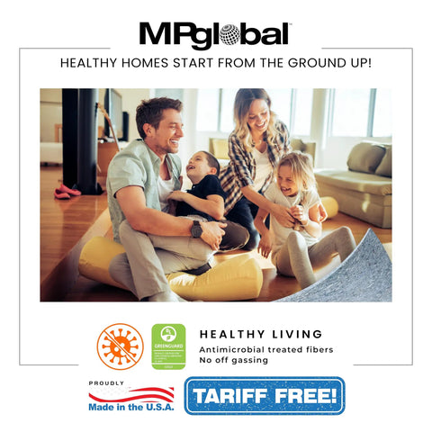Family enjoying time together on Pro Grade Flooring Underlayment Roll For Laminate Wood And Tile Sound Dampening Padding.