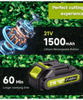 Tough As Nails 21 Volt Cordless Hedge Trimmer And Grass Shears, Quick Flip Blades, Twin Rechargeable Batteries, Black, showing 21V lithium battery details.
