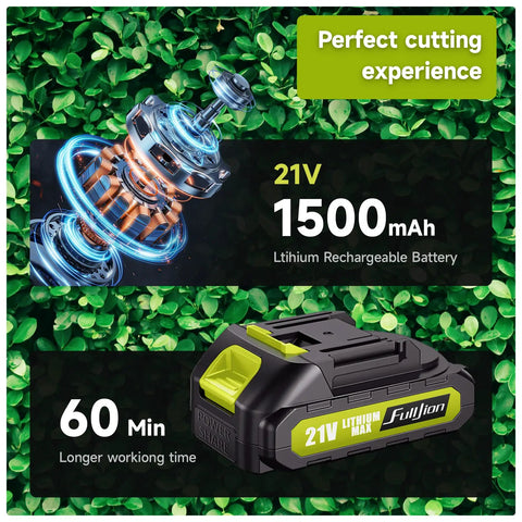Tough As Nails 21 Volt Cordless Hedge Trimmer And Grass Shears, Quick Flip Blades, Twin Rechargeable Batteries, Black, showing 21V lithium battery details.