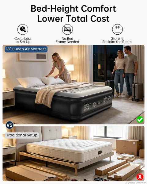 Queen Air Mattress With Built In Pump And 18 Inch Raised Design Inflatable Blow Up Bed For Home Or Camping setup comparison