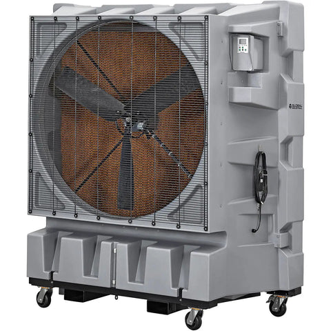 48 Inch Diameter Portable Evaporative Cooler With Direct Drive Motor And Wireless Remote Lcd Display Panel Heavy Duty design for cooling spaces.