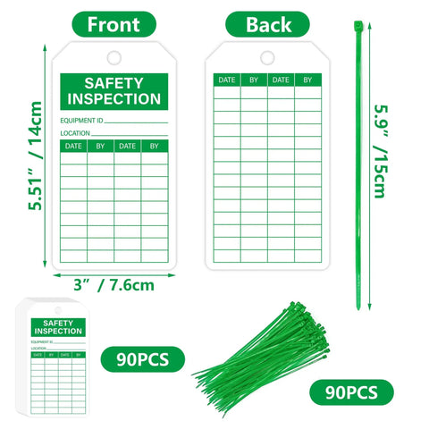 Top Shelf Safety Inspection Tags Paired With Adjustable Wire Ties For Quick Equipment Checks And Job Site Warning Labels, 90 pcs kit.