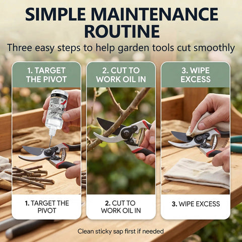 Pruner Lubricant For Garden Tools, Hedge Trimmer Oil For Blades, Pruning Shears Oil, Keeps Pivot Joints Smooth And Slick, Reduces Friction, Protects Exposed Metal, 1 Fl Oz applied to pruning shears