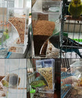 No Mess Acrylic Bird Feeder With Built In Perch And Secure Lid For Parakeets Finches Lovebirds And Canaries, clear feeding design shown.