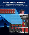 Eight Channel DJ Mixer For Home Studio And Live Gigs With Bluetooth And USB MP3 Playback Pro EQ XLR And One Quarter Inch Inputs