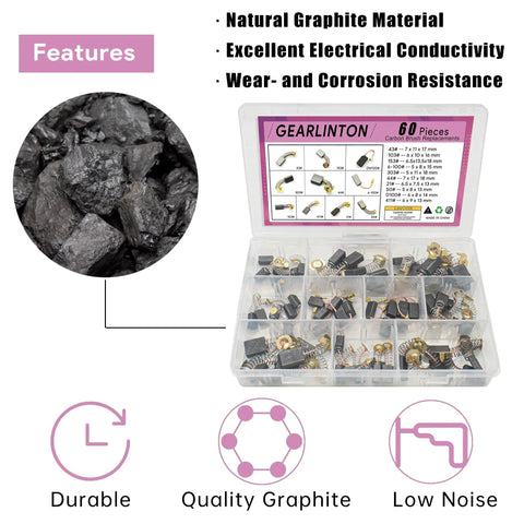 Electric Motor Carbon Brushes Set Of 60 Pcs In 10 Sizes For Power Tools Repair And Maintenance Fits Angle Grinders Electric Hammer Drills Circular Saws Pro Grade Graphite Copper Low Noise And Reduced Sparking
