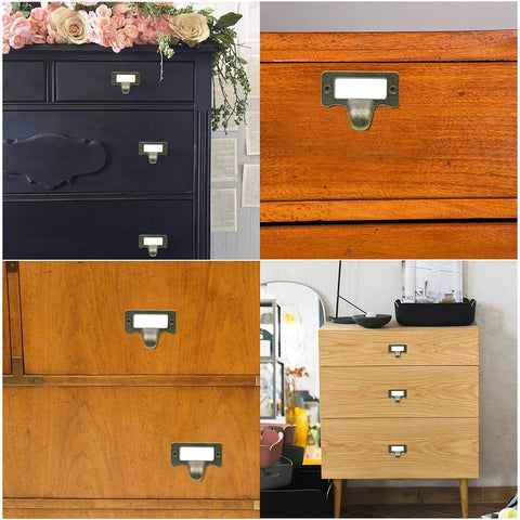 Antique Bronze Card Catalog Drawer Pulls Set Of 20 For File Cabinets Office Furniture Vintage Library Label Handles Installed