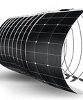 Heavy Duty Flexible Solar Panel Kit 1000W Total Power Ten 100W Lightweight Etfe Modules Built Tough For Van Life Rvs And Campers With Easy Peasy Mounting And No Sweat Setup. Curved solar panel showing MC4 connectors.