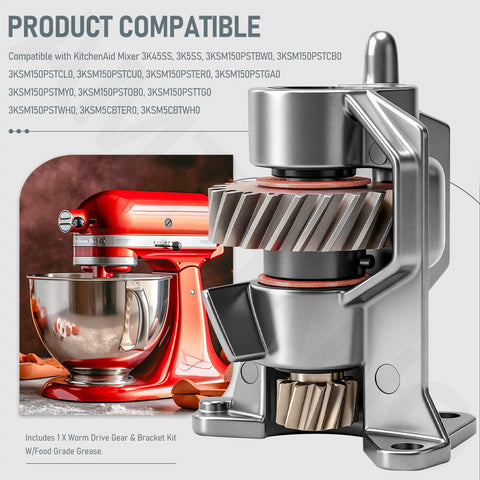 Beefed Up Worm Drive Gear And Bracket Kit With Food Grade Grease For Mixer Repair WP240309-2 Compatible With Whirlpool Maytag KitchenAid Estate JennAir Amana Hotpoint And More