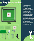 Beefy Backyard Golf Practice Net Cage With 10X10X10 Ft Metal Frame Hitting Net components and accessories display