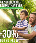 Father and son using Heavy Duty Wall Mounted Garden Hose Reel With 180 Degree Swivel Bracket One Half Inch By 100 Feet