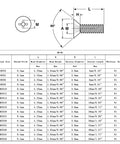 Top Notch 100 PK M3 X 4mm Phillips Flat Head Machine Screws Nickel Plated Carbon Steel specifications chart with dimensions.