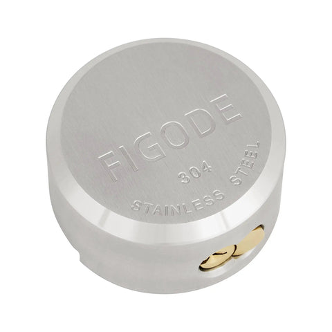 Top view of Stainless Steel Puck Lock Beefy Heavy Duty High Security Padlock With Hidden Shackle Two Seven Eighths Inch Wide Weatherproof.