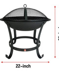 Extra Large Fire Pit BBQ Grill Bowl With Mesh Spark Screen Cover, Poker And Tote Bag, Log Grate Included, Elevated Design