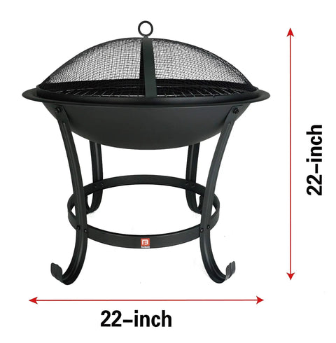 Extra Large Fire Pit BBQ Grill Bowl With Mesh Spark Screen Cover, Poker And Tote Bag, Log Grate Included, Elevated Design
