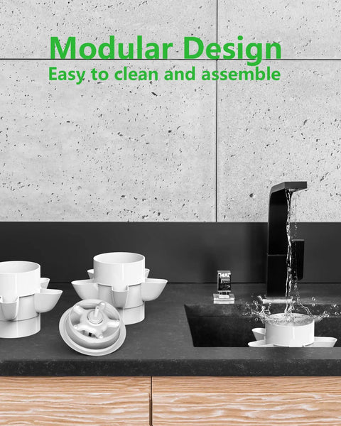 Vertical Indoor Hydroponic Tower Garden System With 30 Pods, Full Spectrum Lighting shown with modular design on a countertop