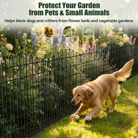 No Dig 10 Panel Decorative Garden Fence Set, Rustproof Iron Wire Panels, 33 Inch High By 23.6 Foot Long Animal Barrier For Yard