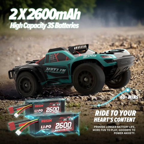 Brushless 4x4 RC Truck for Adults Hits 50 MPH, 1/14 Scale, 3S Electric Power, waterproof, off-road with 2600mAh batteries