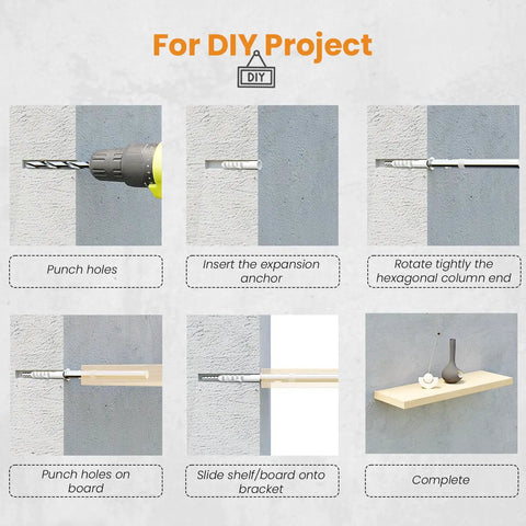 Installation steps for Hidden Floating Shelf Brackets Set Of 8 For Thin Wood Shelves Silver Invisible Support That Keeps Your Shelves Floating