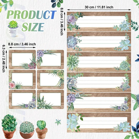 48 Pieces Rustic Bloom Name Tags Self Adhesive Labels With Succulent Theme For Desk Bulletin Boards Classroom Decor