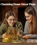 Two people assembling 3D Wood Puzzle Countryside Cottage Kit With Spark LED Lights DIY Miniature House Model For Adults