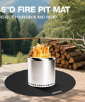 36 Inch Fire Pit Mat 3 Layer Fireproof Heat Resistant Under Grill Mat on deck with logs in background