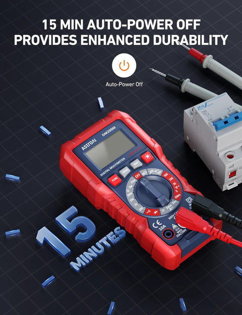 TRMS Digital Multimeter For DIY Electrical Projects, 2000 Counts with auto-power off feature on a dark grid background