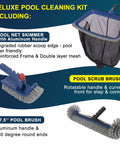 All In One Pool Cleaning Kit With Rubber Edge Skimmer Net And 17.5 Inch Brush Head, designed for inground and above ground pools