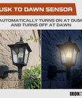 Heavy Duty 300 Watt Landscape Lighting Transformer With Dusk To Dawn Auto Sensor shown turning on at dusk and off at dawn.
