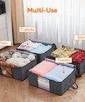 8 Pack Foldable Closet Storage Bins With Clear Windows And Reinforced Handles filled with toys, shirts, towels, and T-shirts
