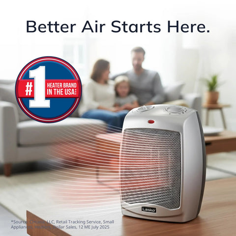 Compact Desktop Ceramic Space Heater With Adjustable Thermostat, Two Heat Settings And Fan Only Mode, Quiet Personal Heater in a living room