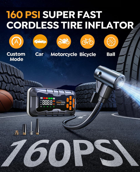 16 In 1 Jump Starter With Air Compressor 8000A 160 PSI Portable Car Battery Booster Power Bank 99Wh Emergency Tool Kit
