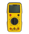 Front view of Dm6410 8 Function Digital Multimeter with Large LCD Display and Data Hold, yellow pro grade tool for electricians