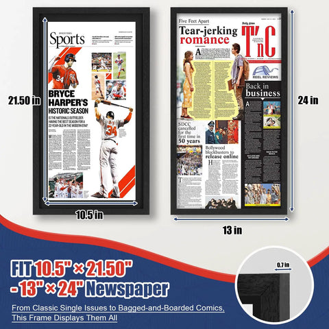 Newspaper Display Frame Set Premium Wood With Clear Acrylic Panel Fits 11 By 22 Up To 13 By 24 Newspapers Wall Mount Or Tabletop Stand Black 3 Pack Slick Gift For Collectors And Home Office Decor diagram