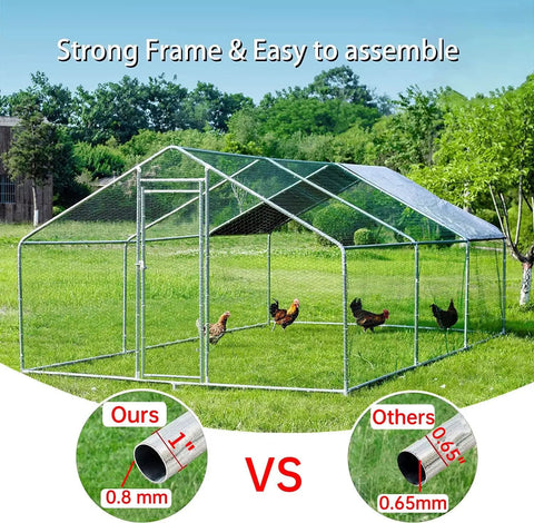 Large Outdoor Metal Chicken Coop With Walk In Run For Backyard Poultry, 19.19 By 9.84 By 6.56 Feet, Waterproof Roof