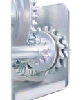 Close-up of gears on Heavy Duty Brake Winch 1200 Lb Capacity, Rust-Resistant TUFFPLATE Zinc Finish, Power Coated