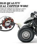 GY6 8 Pole AC Stator Ignition With Copper Windings 5 Wires 150cc shown with ATV side view and description
