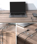 Clear Cable Clips 100 Pack Small 0.55 X 0.56 X 0.32 Inch Durable Adhesive Wire Organizer used on desk for neat cable management.